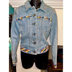 VINTAGE 90'S Y2K UNWORN ABS ALLEN SCHWARTZ BEADED DENIM JEAN JACKET